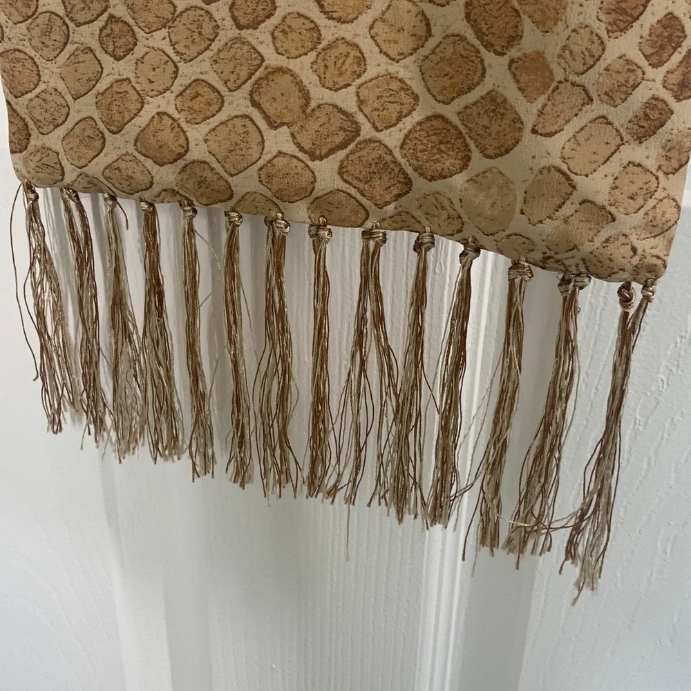 Francesca Made in Italy silk scarf tan animal print with fringe